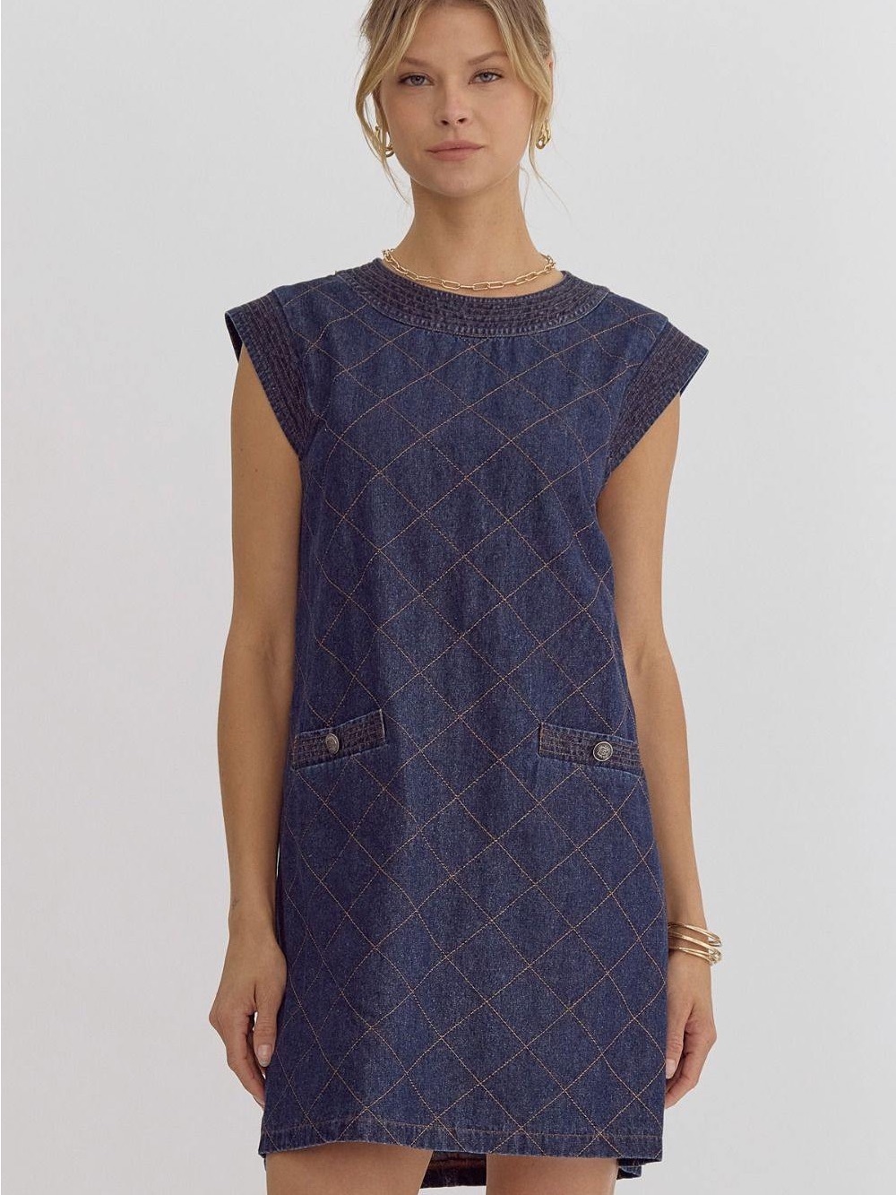 Etro Navy Diamond-Quilt Denim Mini Dress